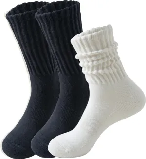 LGE Women's Slouch Crew Socks athletic socks Cotton 3 pairs retro mid tube solid color stacked tube socks casual boat socks