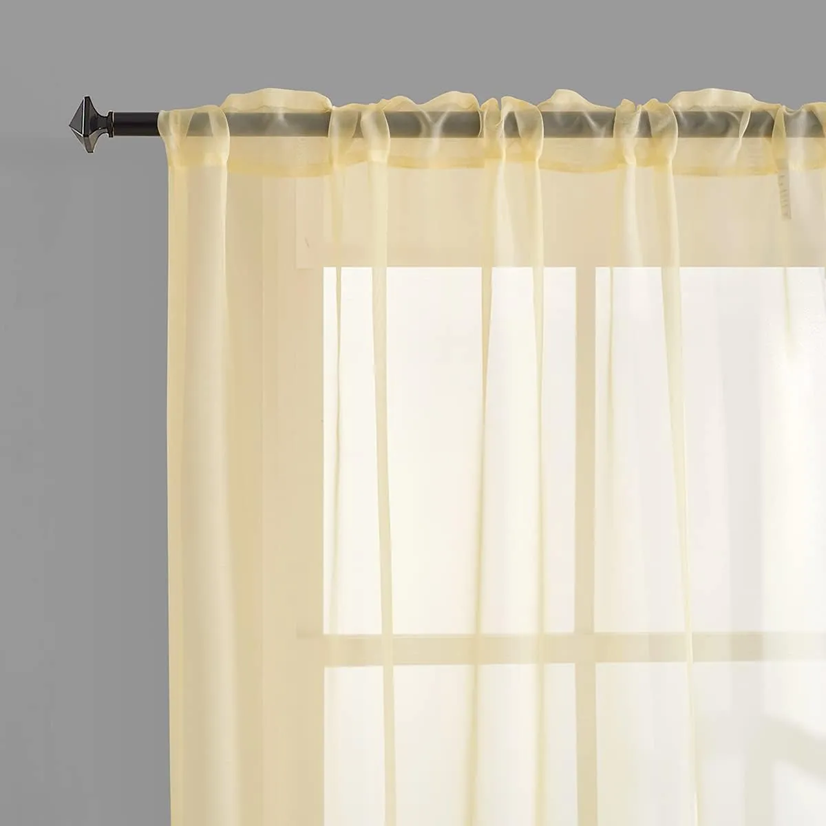 Light Yellow Sheer Voile Curtains Translucent Solid Color Window Treatment 84 Inches Long Panels Rod Pocket Light Yellow Sheers for Bedroom Living Room 2 Panels 52x84 Pastel Yellow