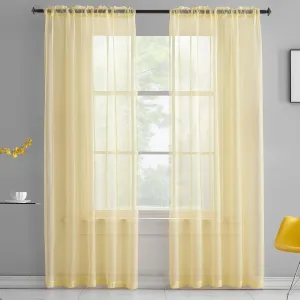 Light Yellow Sheer Voile Curtains Translucent Solid Color Window Treatment 84 Inches Long Panels Rod Pocket Light Yellow Sheers for Bedroom Living Room 2 Panels 52x84 Pastel Yellow