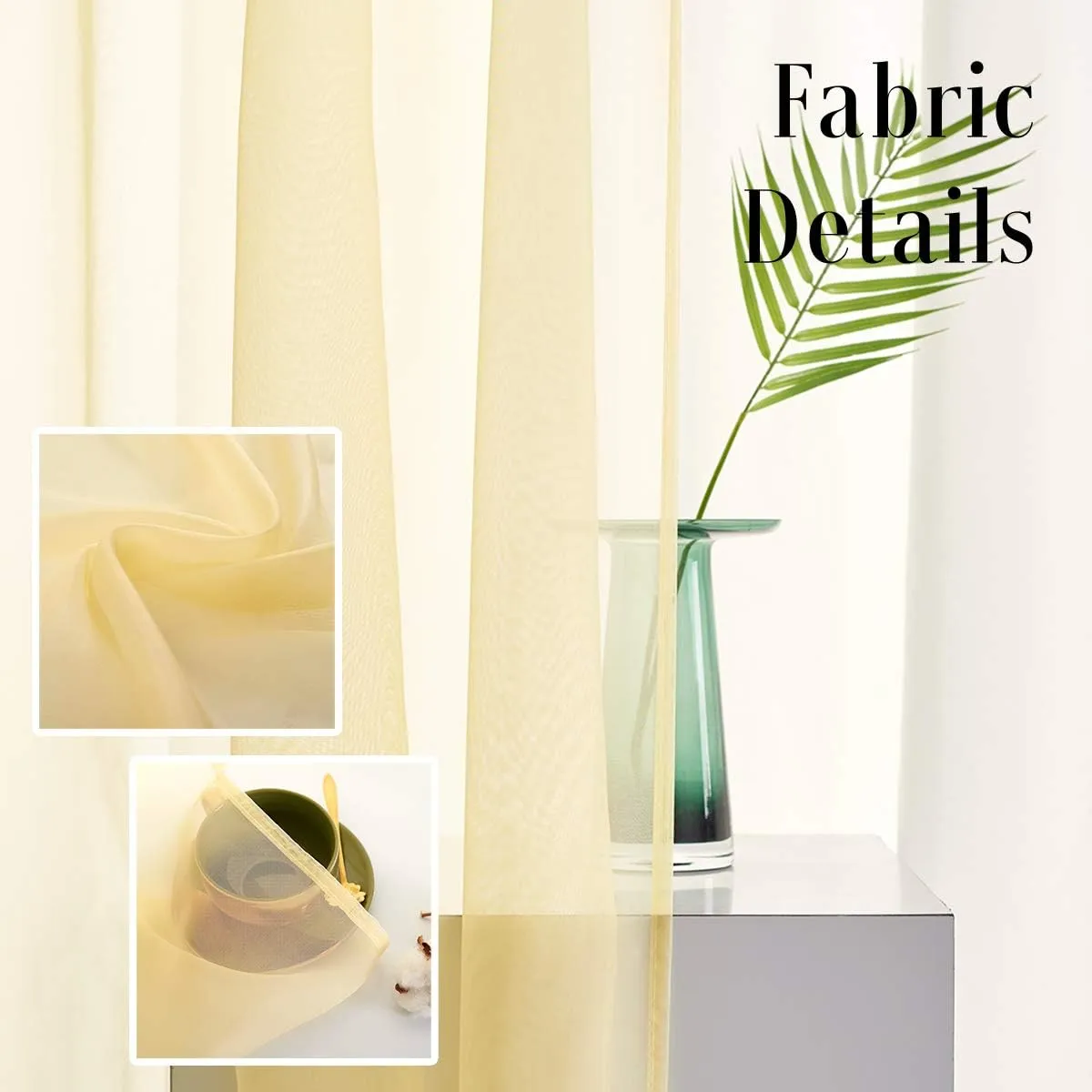 Light Yellow Sheer Voile Curtains Translucent Solid Color Window Treatment 84 Inches Long Panels Rod Pocket Light Yellow Sheers for Bedroom Living Room 2 Panels 52x84 Pastel Yellow