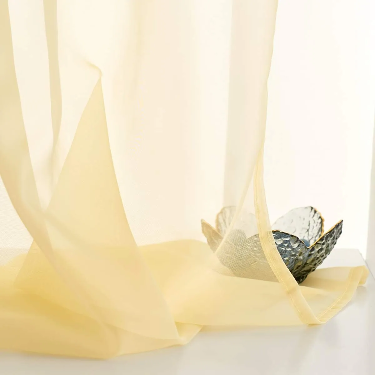 Light Yellow Sheer Voile Curtains Translucent Solid Color Window Treatment 84 Inches Long Panels Rod Pocket Light Yellow Sheers for Bedroom Living Room 2 Panels 52x84 Pastel Yellow