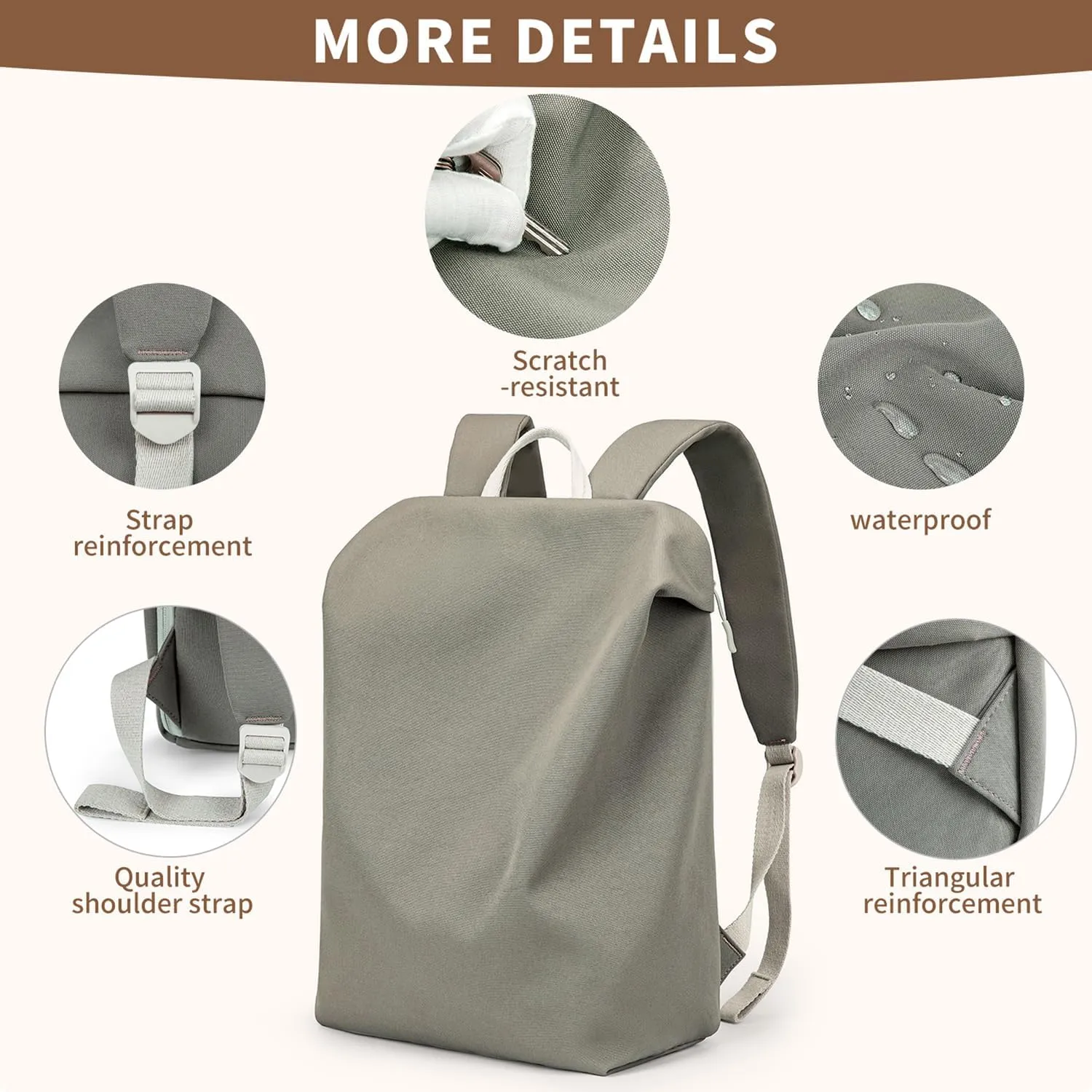 Lightweight Airy Waterproof Backpack - Durable Laptop Bookbag, Anti-Slip Compartments for Travel, Work, School (Brown)