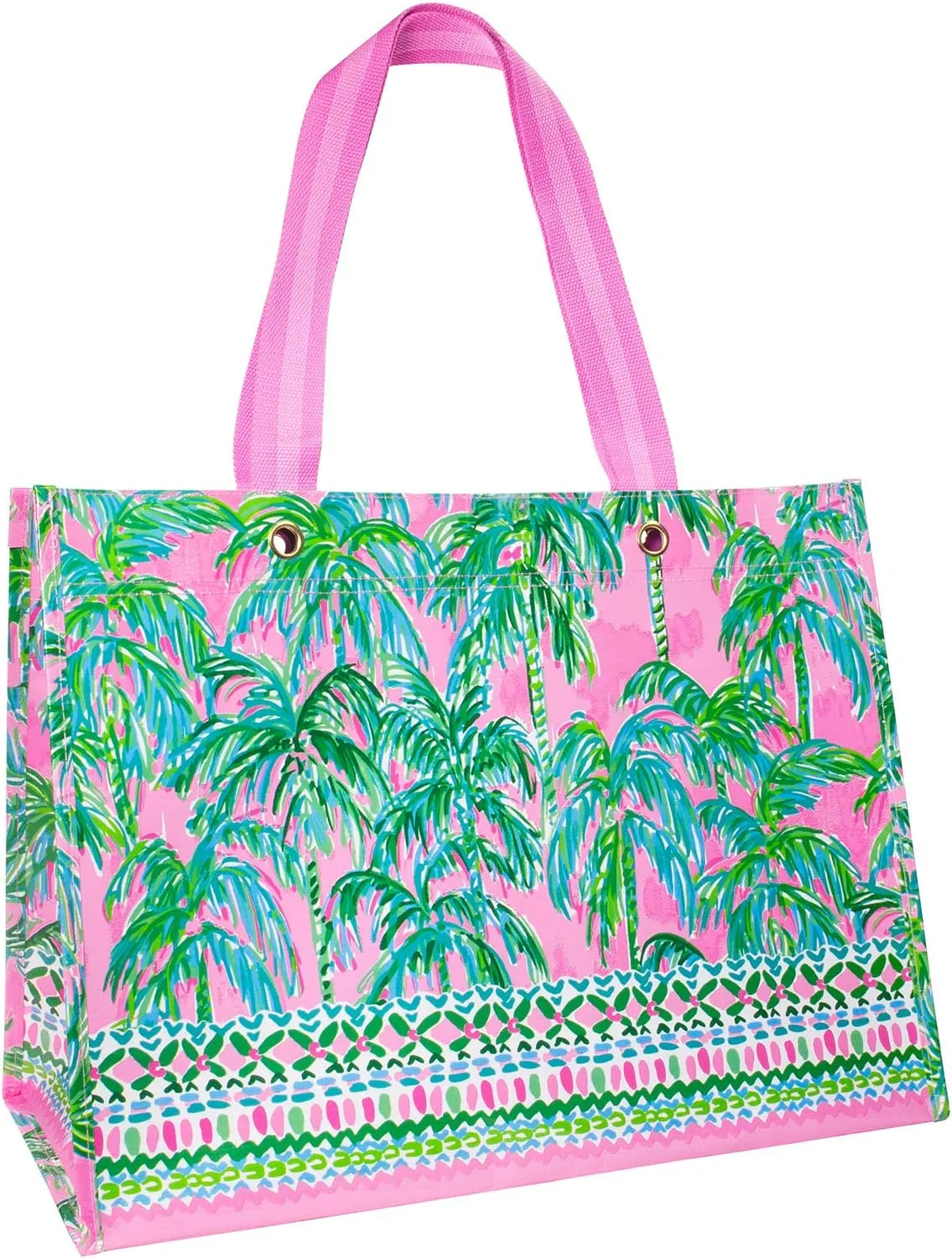 Lilly Pulitzer Pink/Green XL Market Shopper Bag, Oversize Reusable Grocery Tote with Comfortable Shoulder Straps, Suite Views