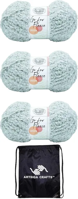 Lion Brand Go for Fleece Sherpa Pearl Grey 937-150 (3-Skeins - Same Dye Lot) Jumbo #7 Polyester Yarn for Crocheting and Knitting with Project Bag