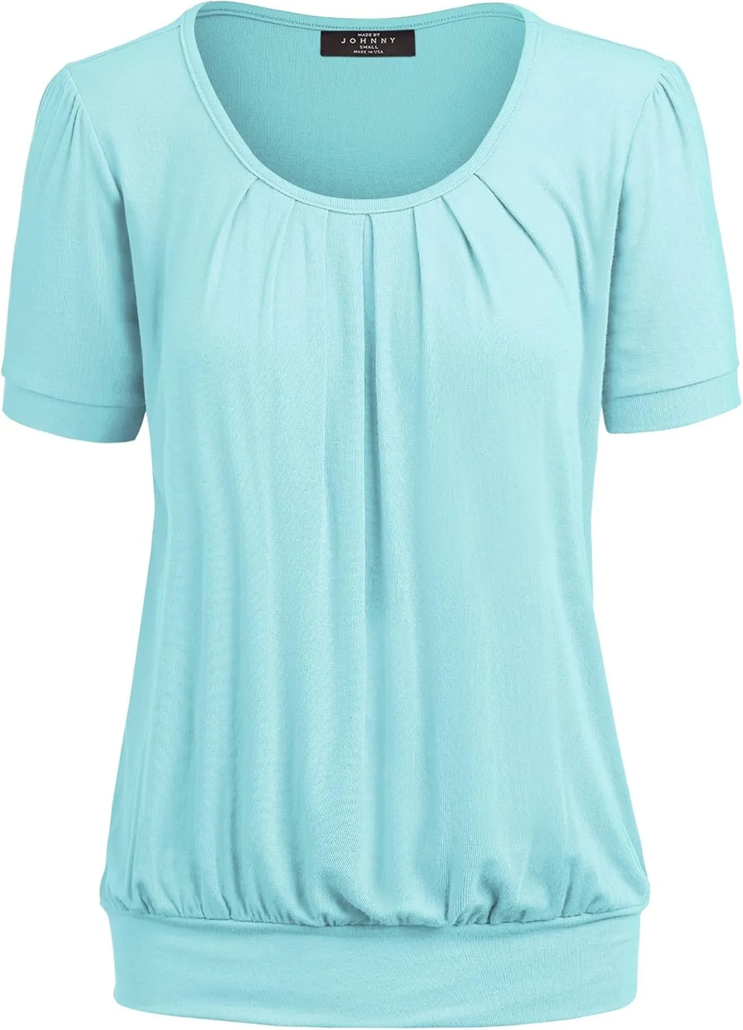 LL Womens Scoop Neck Short Sleeve Front Pleated Tunic - Made in USA