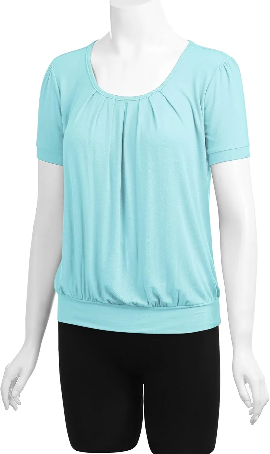 LL Womens Scoop Neck Short Sleeve Front Pleated Tunic - Made in USA