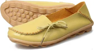 Loafer Flat Soft Rubber Sole Slip-On Walking Shoe Non Slip Patchwork Boat Shoe Bownot Leather Women'S Ballet Flat