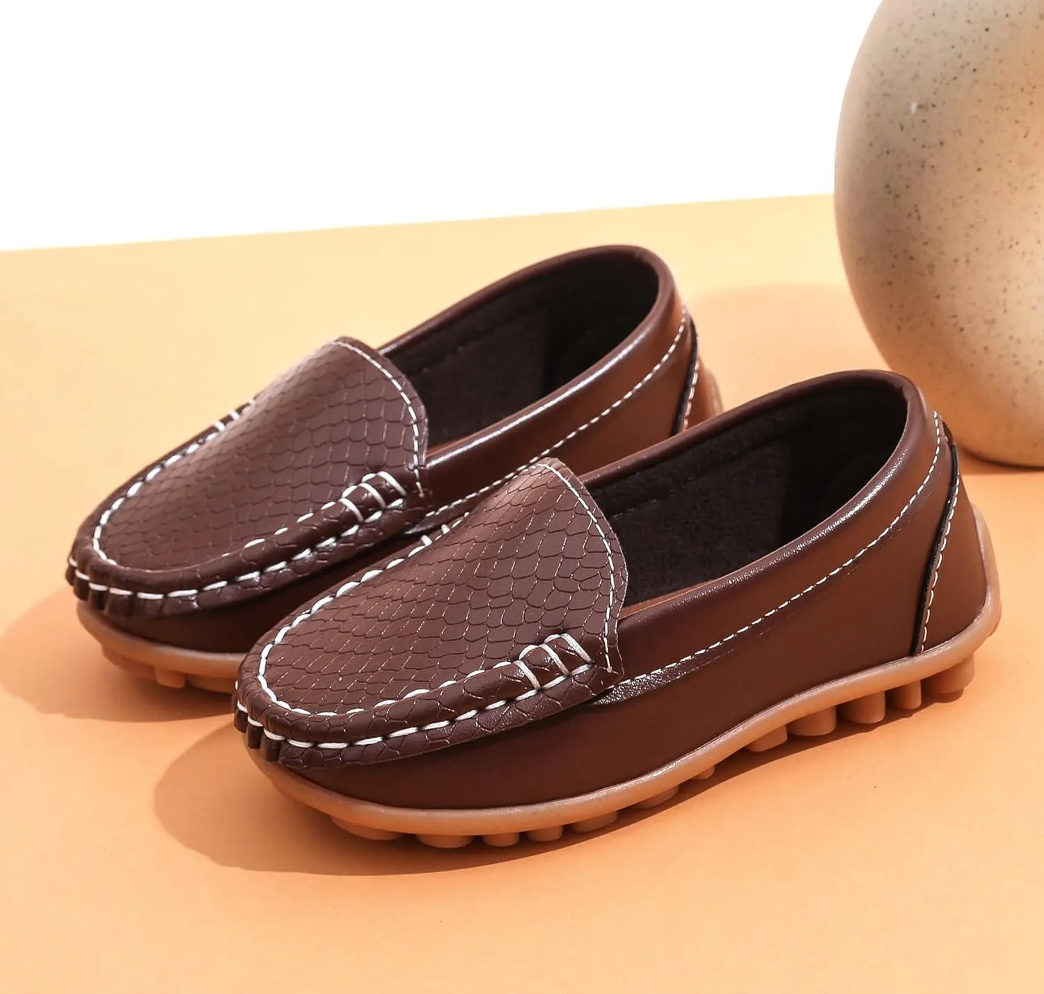 LONSOEN Toddler Little Kid Boys Girls Soft Slip On Loafers Dress Flat Shoes