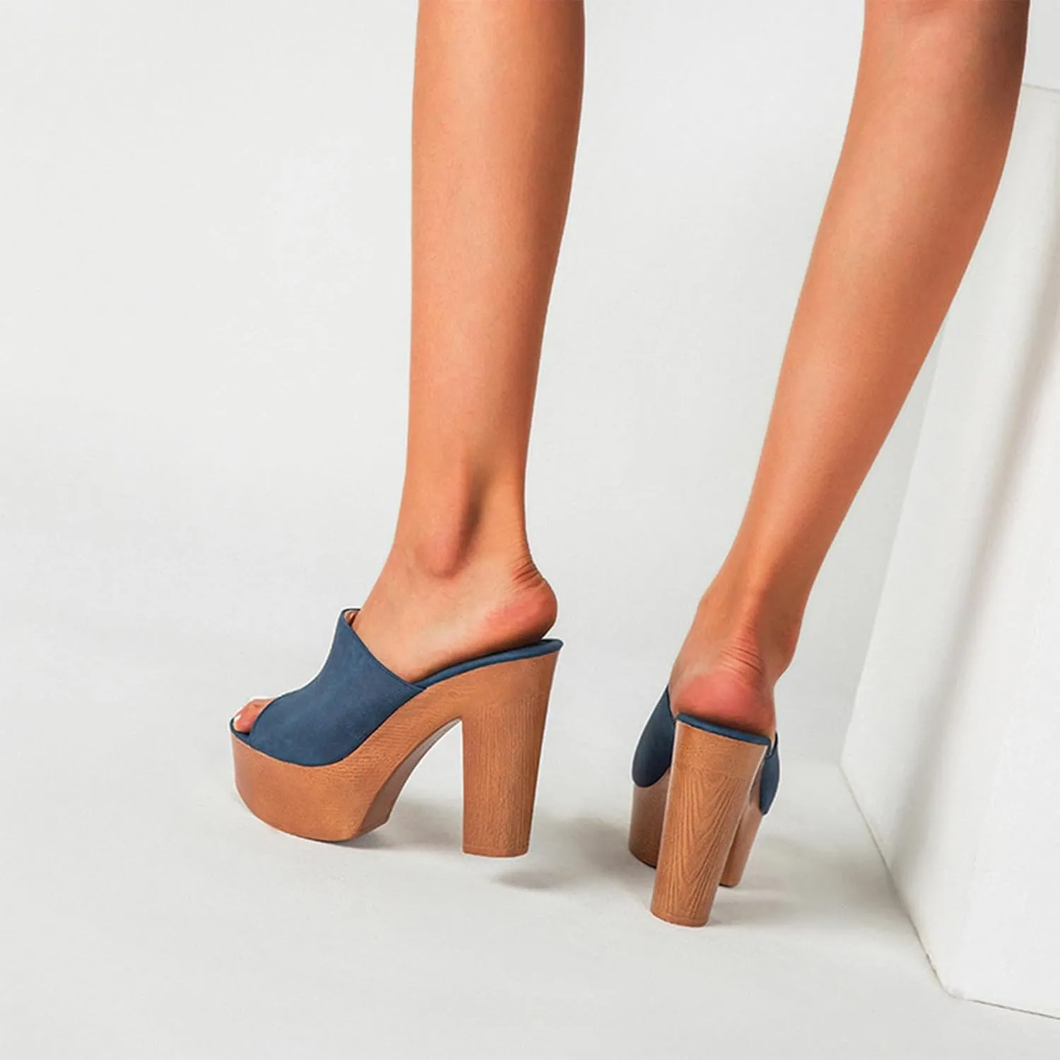 Lossarye Women's Open Toe Platform Chunky High Heel Mule Sandals Slip On Wedge Fish Mouth Slides Sandals Comfortable Dress Sandals