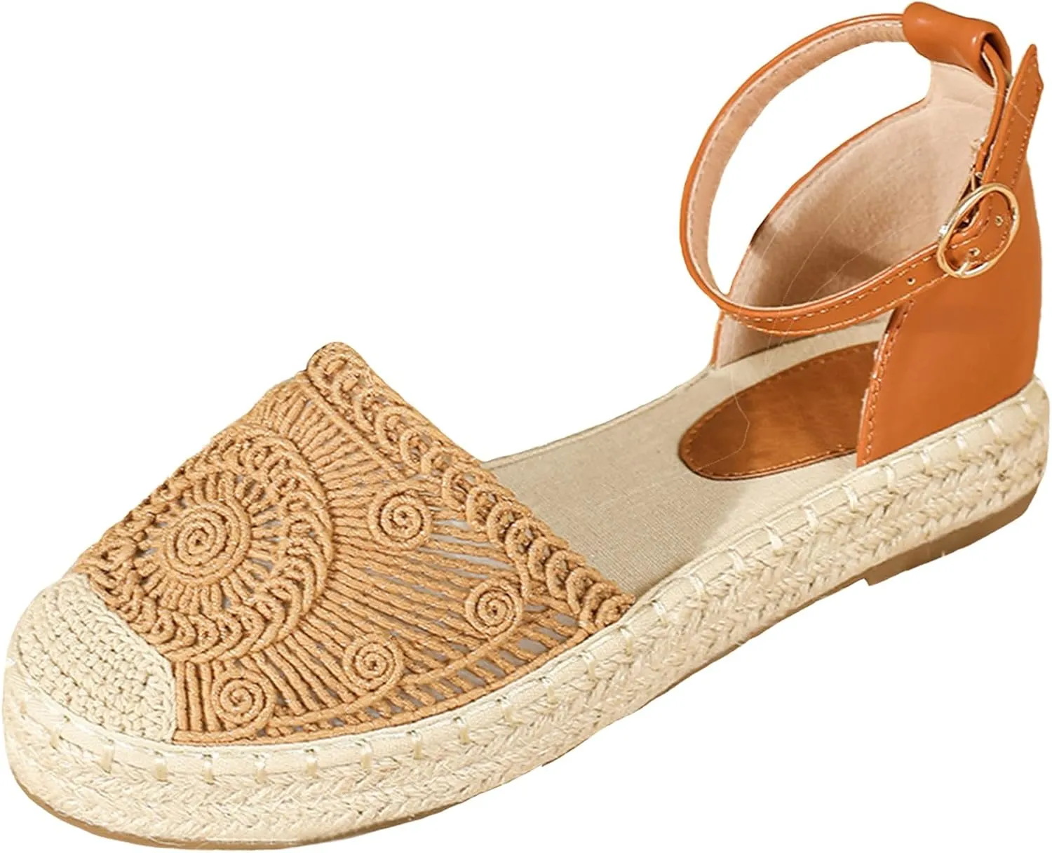 Lossarye Women's Platform Closed Toe Espadrille Sandals Adjustable Ankle Strap Comfortable Round Toe Breathable Flat Sandals for Summer Vocation Beach Dressy Shoes