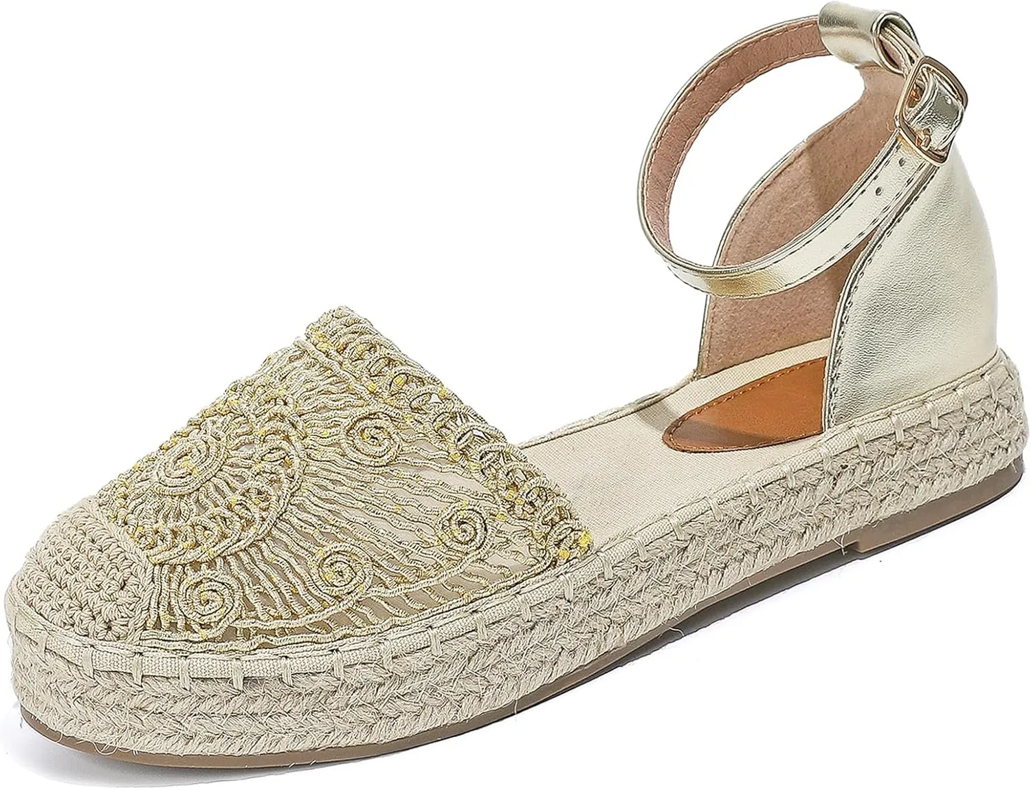 Lossarye Women's Platform Closed Toe Espadrille Sandals Adjustable Ankle Strap Comfortable Round Toe Breathable Flat Sandals for Summer Vocation Beach Dressy Shoes