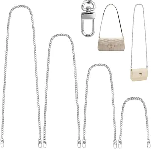 LOVLLE Purse Chain Strap for Purse - 4 Different Sizes Silver Flat Iron Bag Chains with Metal Buckles for Replacement Shoulder Handbag Crossbody Clutch (15.7'', 23.6'', 35.4'', 47.2 '')