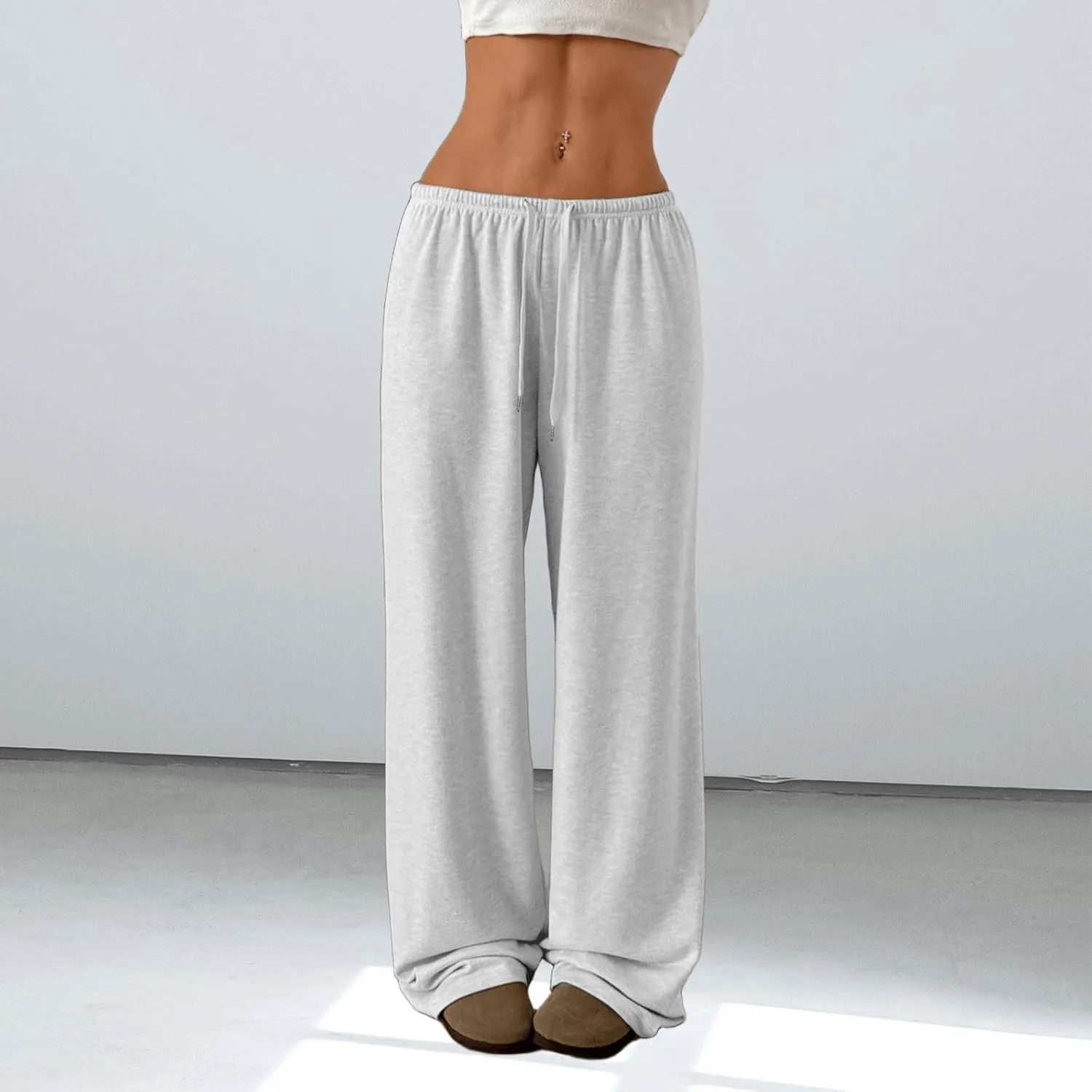 Low Rise Sweatpants for Women Y2K Straight Wide Leg Sweat Pants Drawstring Baggy Lounge Pants with Pockets