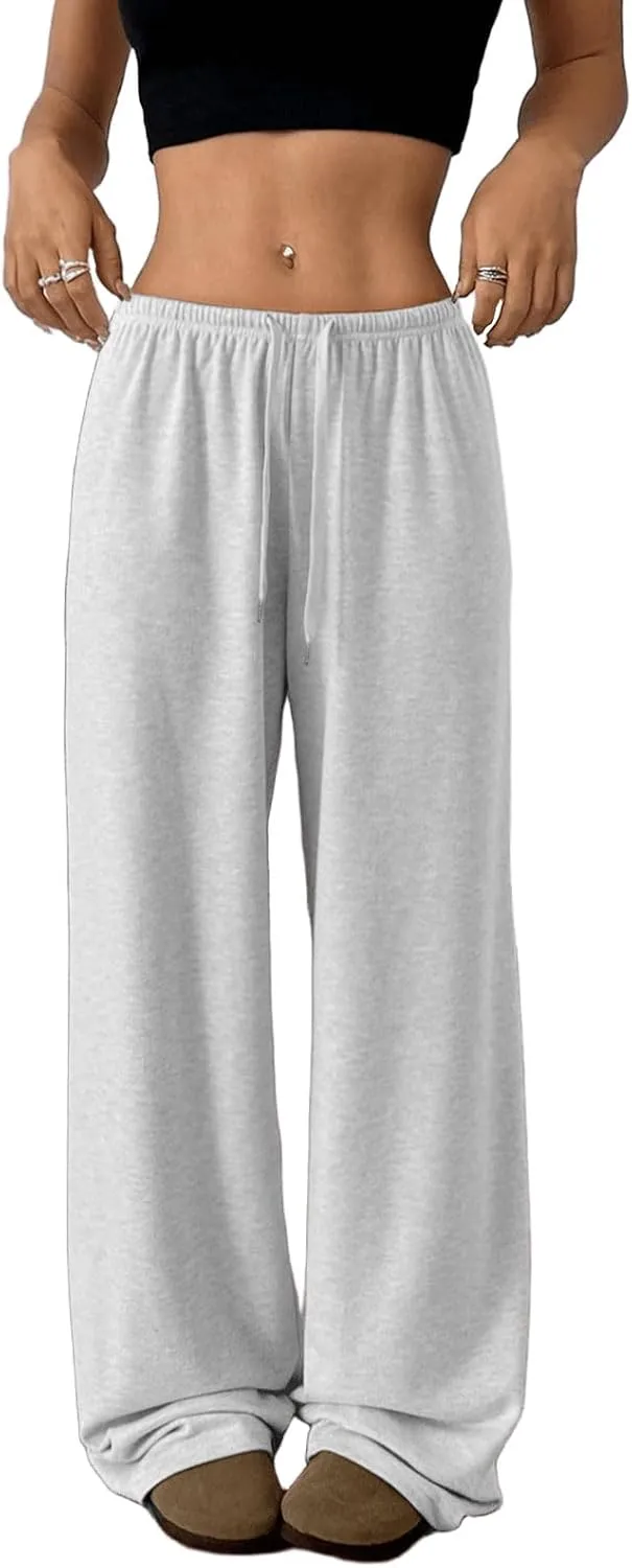 Low Rise Sweatpants for Women Y2K Straight Wide Leg Sweat Pants Drawstring Baggy Lounge Pants with Pockets