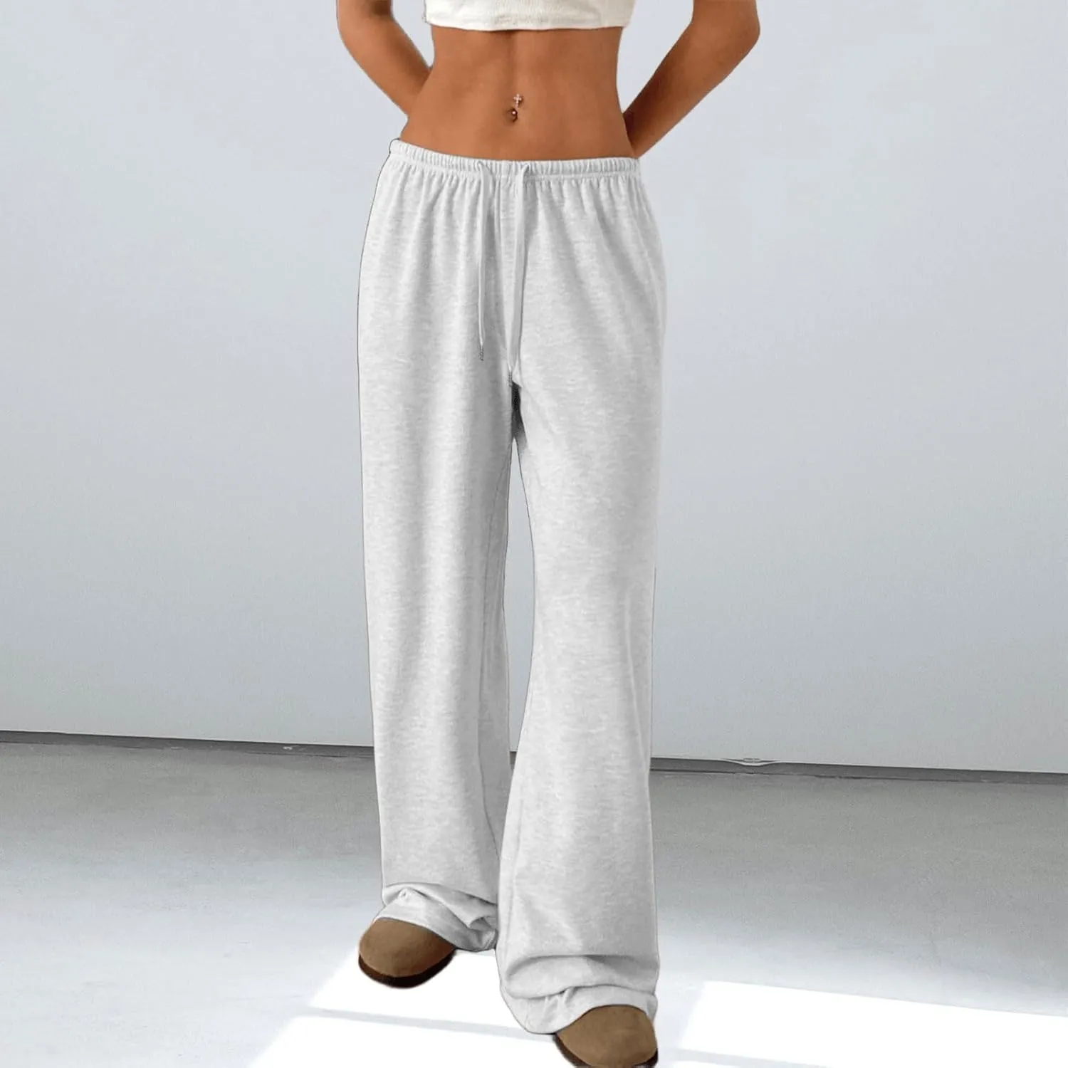 Low Rise Sweatpants for Women Y2K Straight Wide Leg Sweat Pants Drawstring Baggy Lounge Pants with Pockets