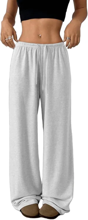 Low Rise Sweatpants for Women Y2K Straight Wide Leg Sweat Pants Drawstring Baggy Lounge Pants with Pockets