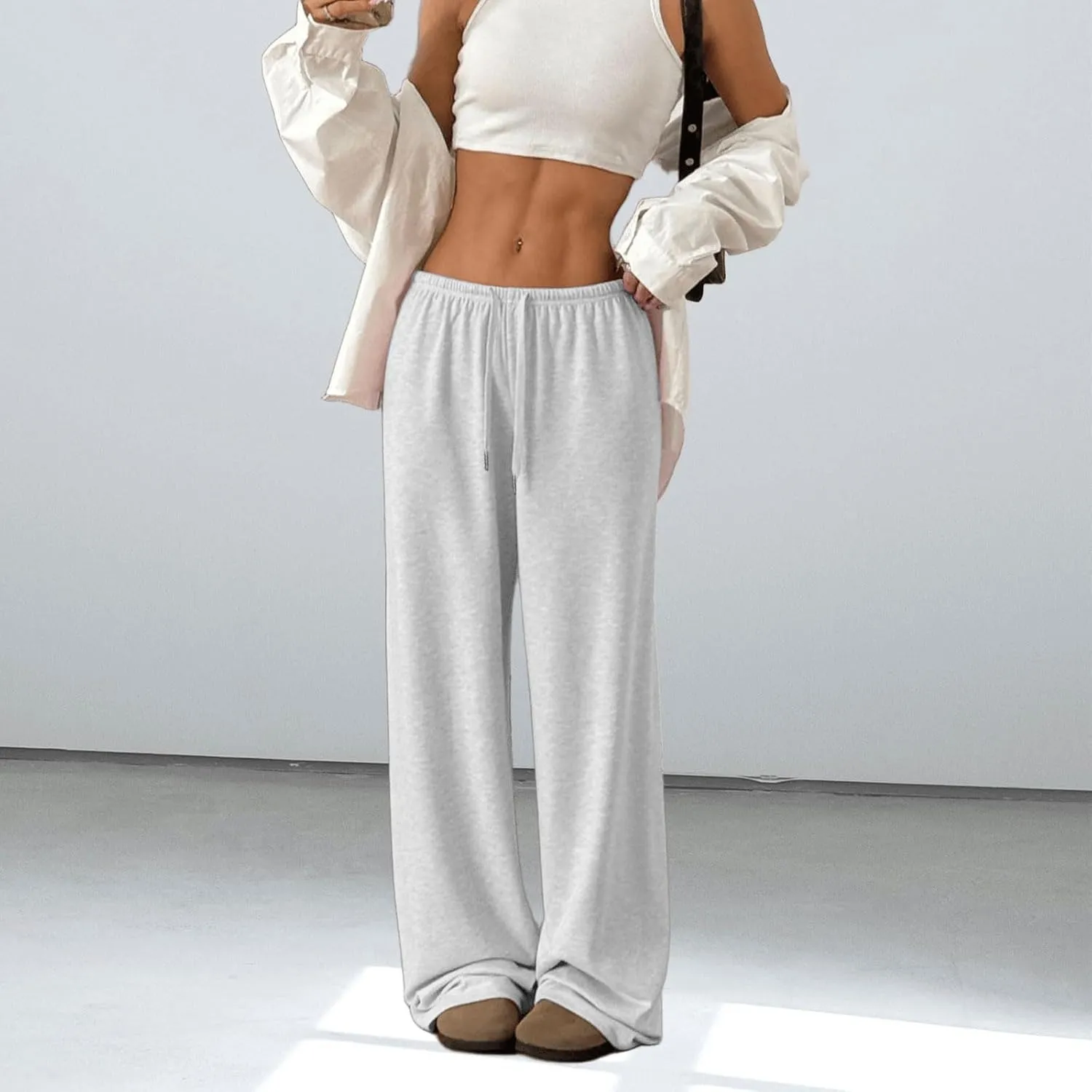 Low Rise Sweatpants for Women Y2K Straight Wide Leg Sweat Pants Drawstring Baggy Lounge Pants with Pockets