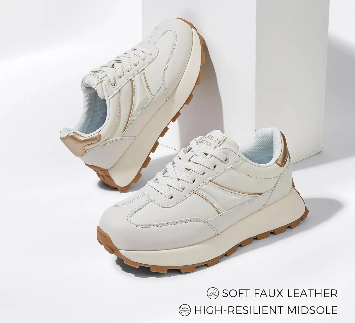 LUCKY STEP Women's Platform Retro Sneakers Classic Trainers Casual Footwear Tennis Running Chunky Lace-up Stylish Walking Shoes