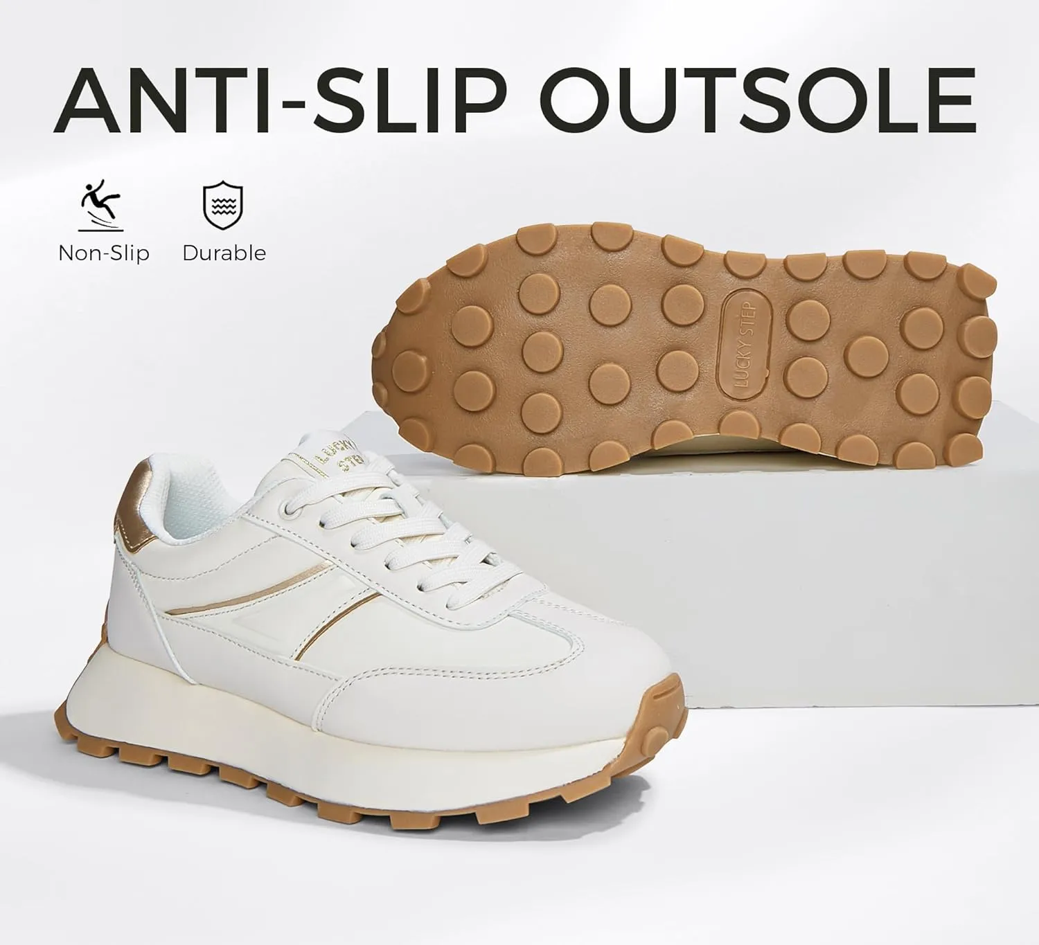 LUCKY STEP Women's Platform Retro Sneakers Classic Trainers Casual Footwear Tennis Running Chunky Lace-up Stylish Walking Shoes
