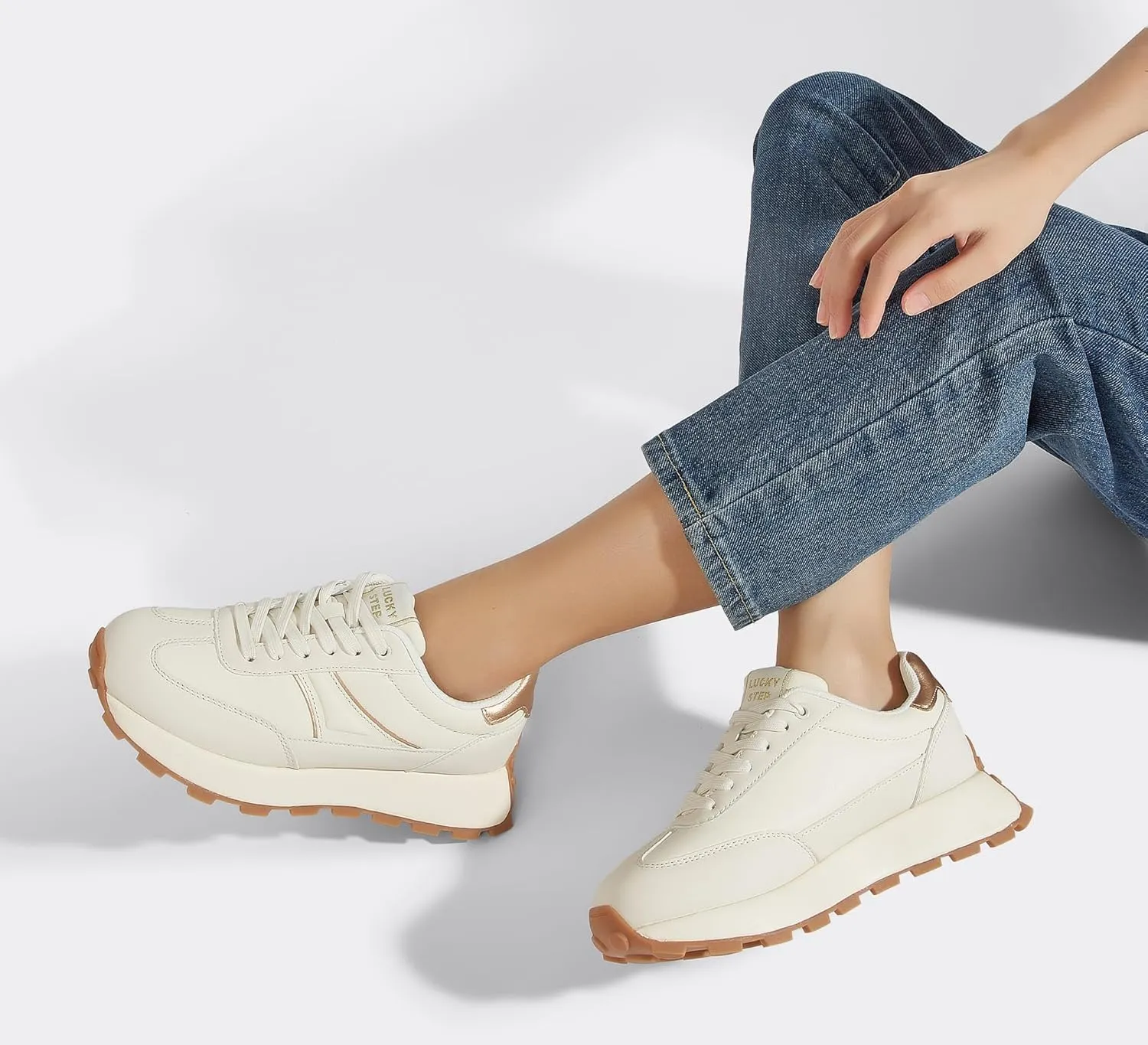 LUCKY STEP Women's Platform Retro Sneakers Classic Trainers Casual Footwear Tennis Running Chunky Lace-up Stylish Walking Shoes