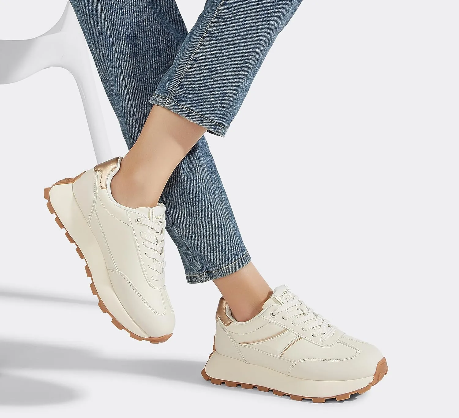 LUCKY STEP Women's Platform Retro Sneakers Classic Trainers Casual Footwear Tennis Running Chunky Lace-up Stylish Walking Shoes