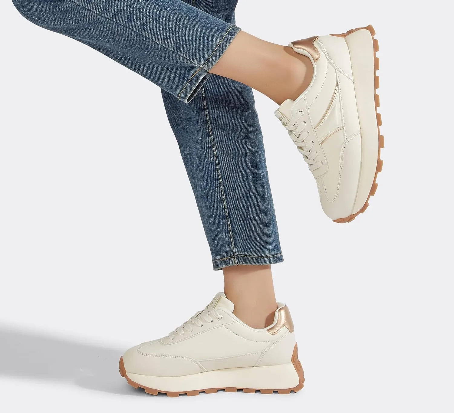 LUCKY STEP Women's Platform Retro Sneakers Classic Trainers Casual Footwear Tennis Running Chunky Lace-up Stylish Walking Shoes