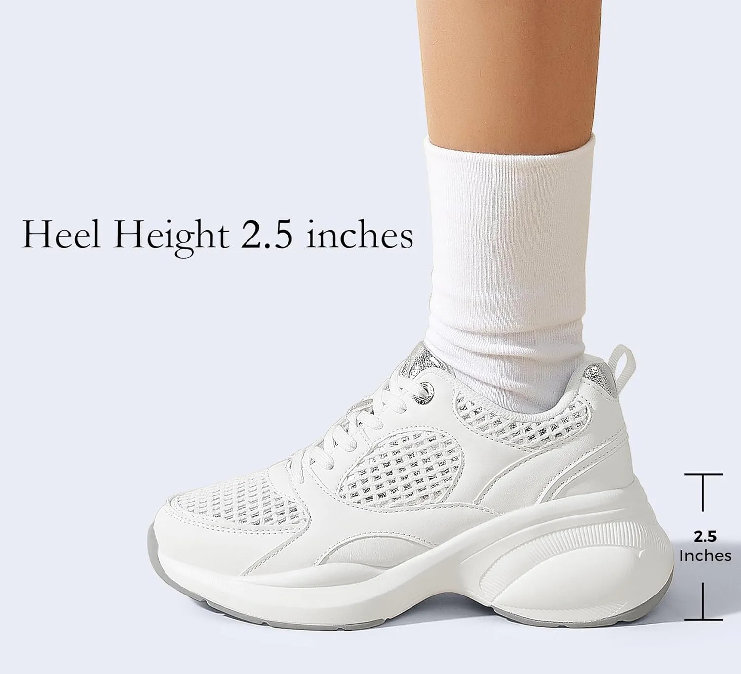 LUCKY STEP Women's Wedge Sneakers Fashion Heeled Cliff Platform Glitter Lace Up Metallic Casual Shoes