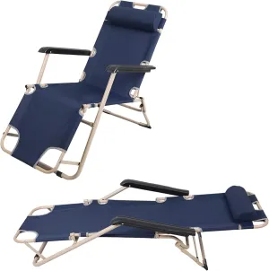LUCKYERMORE 4 Pack Beach Outdoor Lounge Chairs, Tanning Lounge Chair and Full Flat Cot 2 in 1, Folding Reclining Chairs for Outdoor Lawn Beach Pool Camping, 60" L x 19 W, Dark Blue