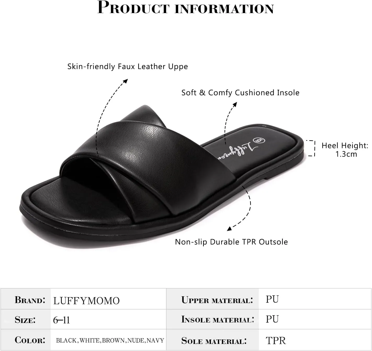 Luffymomo Womens Square Toe Flat Sandals Soft Leather Slide Sandals Cute Slip on Slippers for Summer