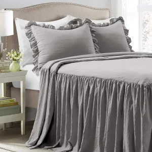 Lush Decor Ruffle Skirt Bedspread 3 Piece Set, King, Dark Gray - Gray King Bedding - Ruffled Bedspread - Vintage Farmhouse Decor