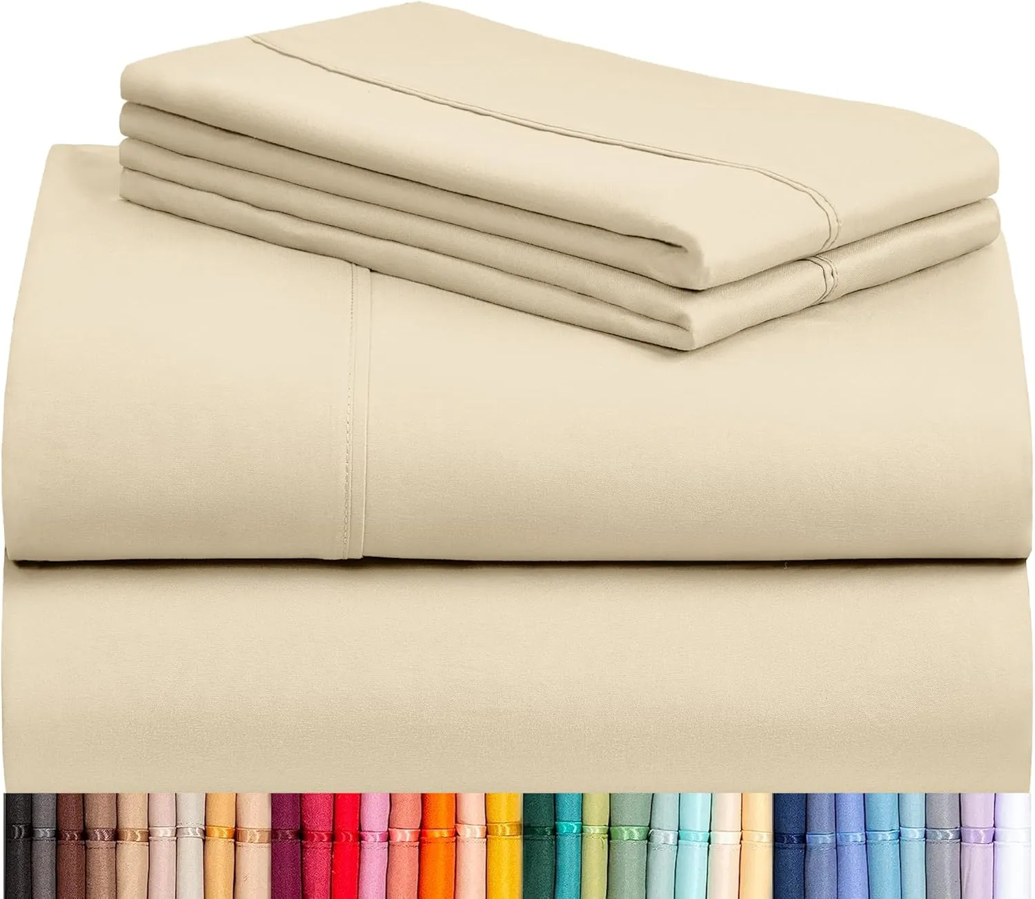 LuxClub 4 PC Queen Sheet Set, Queen Size, Deep Pockets 18" Wrinkle Free Cooling Bed Sheets Machine Washable Hotel Bedding Silky Soft - Cream Queen