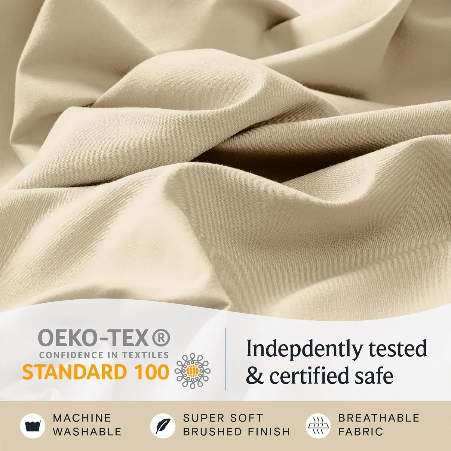 LuxClub 4 PC Queen Sheet Set, Queen Size, Deep Pockets 18" Wrinkle Free Cooling Bed Sheets Machine Washable Hotel Bedding Silky Soft - Cream Queen