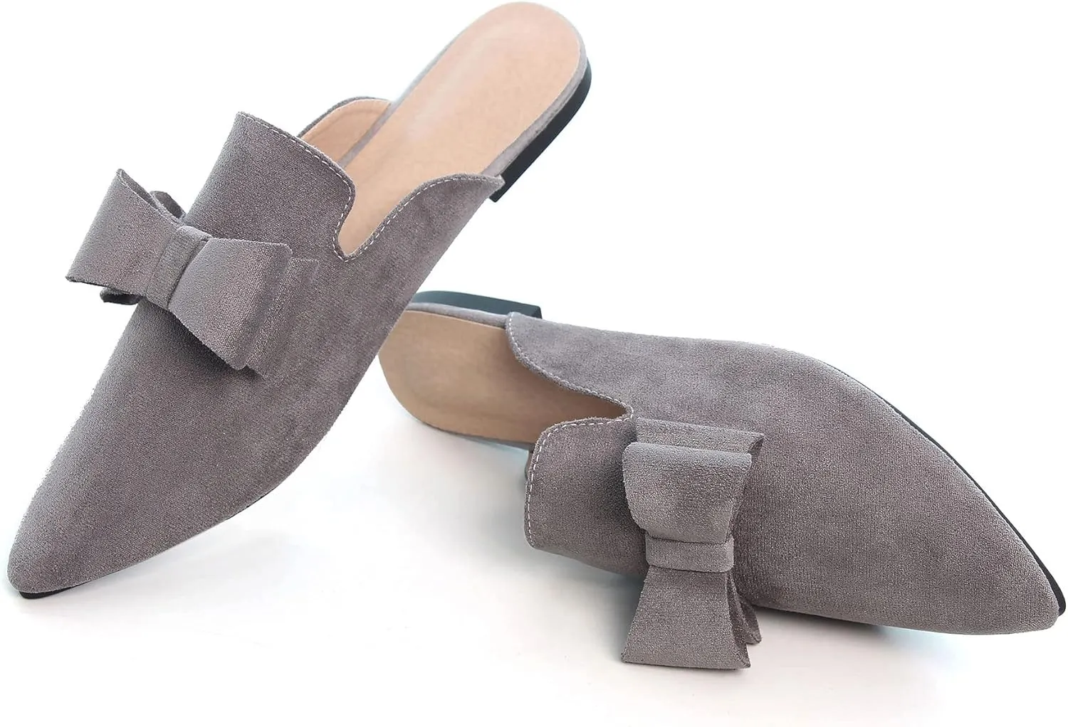 LUXINYU Women Slides-Sandals,Classic French Elegant Bow Pointed Toe Slippers, Flat-shaped Light Sandals, Soft and Comfortable Slides-Sandals