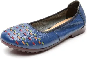 LUXINYU Women's Slip on Flats,Round Toe Hallow Flat Shoes, Soft Comfortable Cowhide Soft-soled Flats