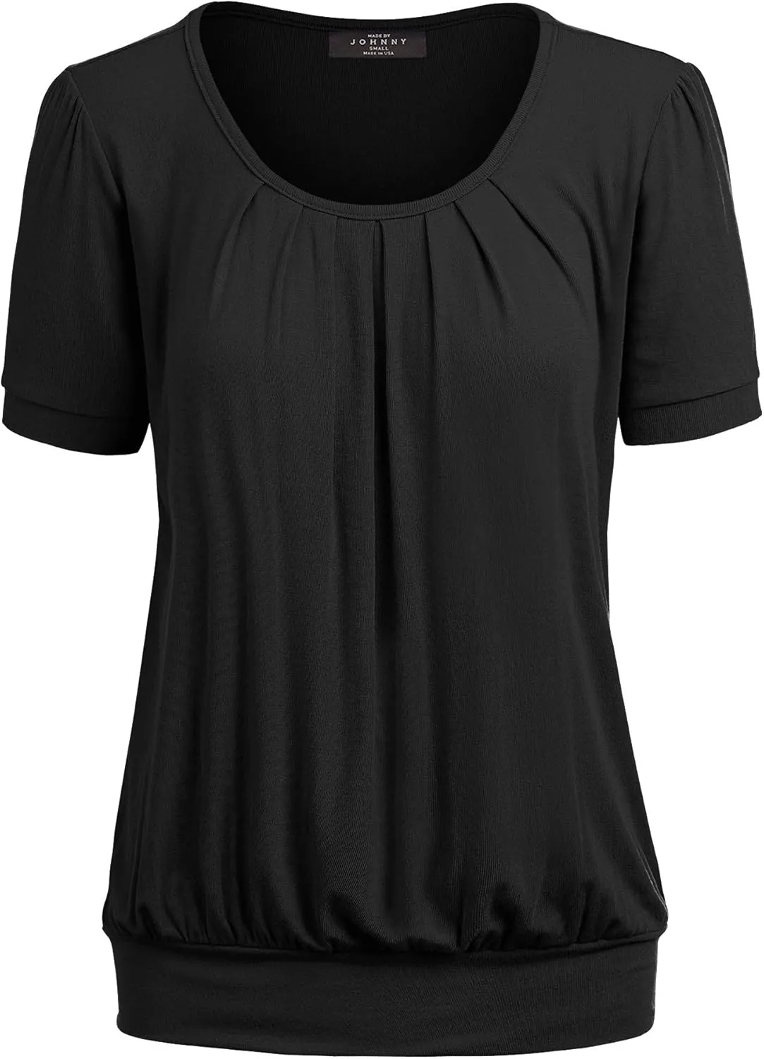 Made By Johnny Women's Scoop Neck Short Sleeve Pleated Front Blouse Tunic Top Plus Size