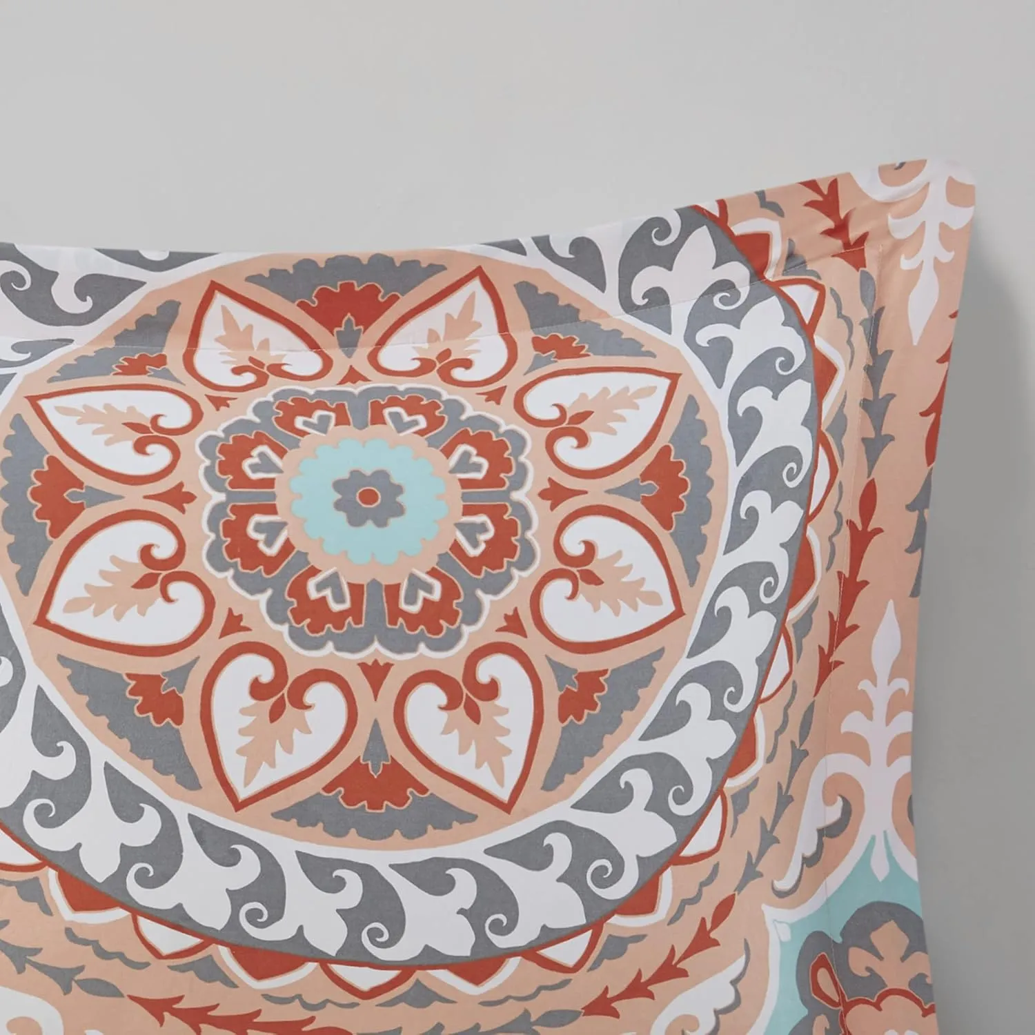 Madison Park Essentials Serenity Bed in a Bag Comforter Set, Medallion Damask Design, All Season Bedding with Cotton Sheet Set, Bedskirt, Twin(68"x86"), Coral 7 Piece