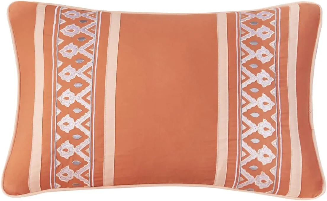 Madison Park Essentials Serenity Bed in a Bag Comforter Set, Medallion Damask Design, All Season Bedding with Cotton Sheet Set, Bedskirt, Twin(68"x86"), Coral 7 Piece