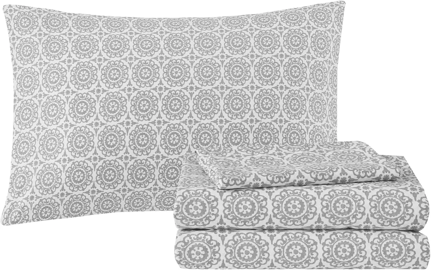 Madison Park Essentials Serenity Bed in a Bag Comforter Set, Medallion Damask Design, All Season Bedding with Cotton Sheet Set, Bedskirt, Twin(68"x86"), Coral 7 Piece