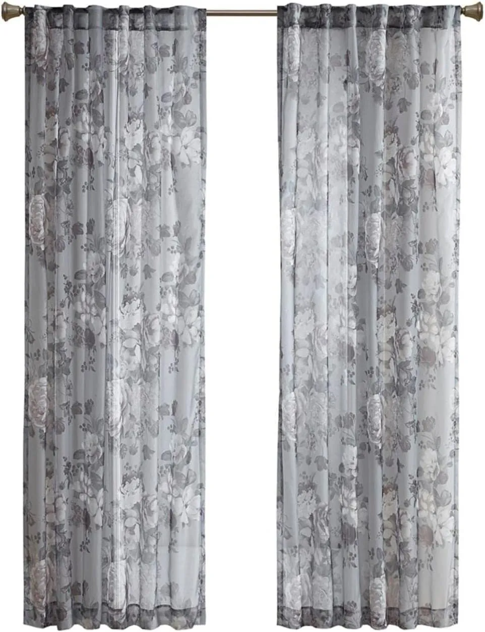 Madison Park Simone Floral Design Sheer Single Window Curtain Voile Privacy Drape for Bedroom, Livingroom, 50" x 84", Grey (MP40-6616)