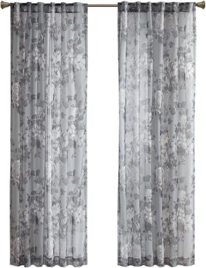 Madison Park Simone Floral Design Sheer Single Window Curtain Voile Privacy Drape for Bedroom, Livingroom, 50" x 84", Grey (MP40-6616)