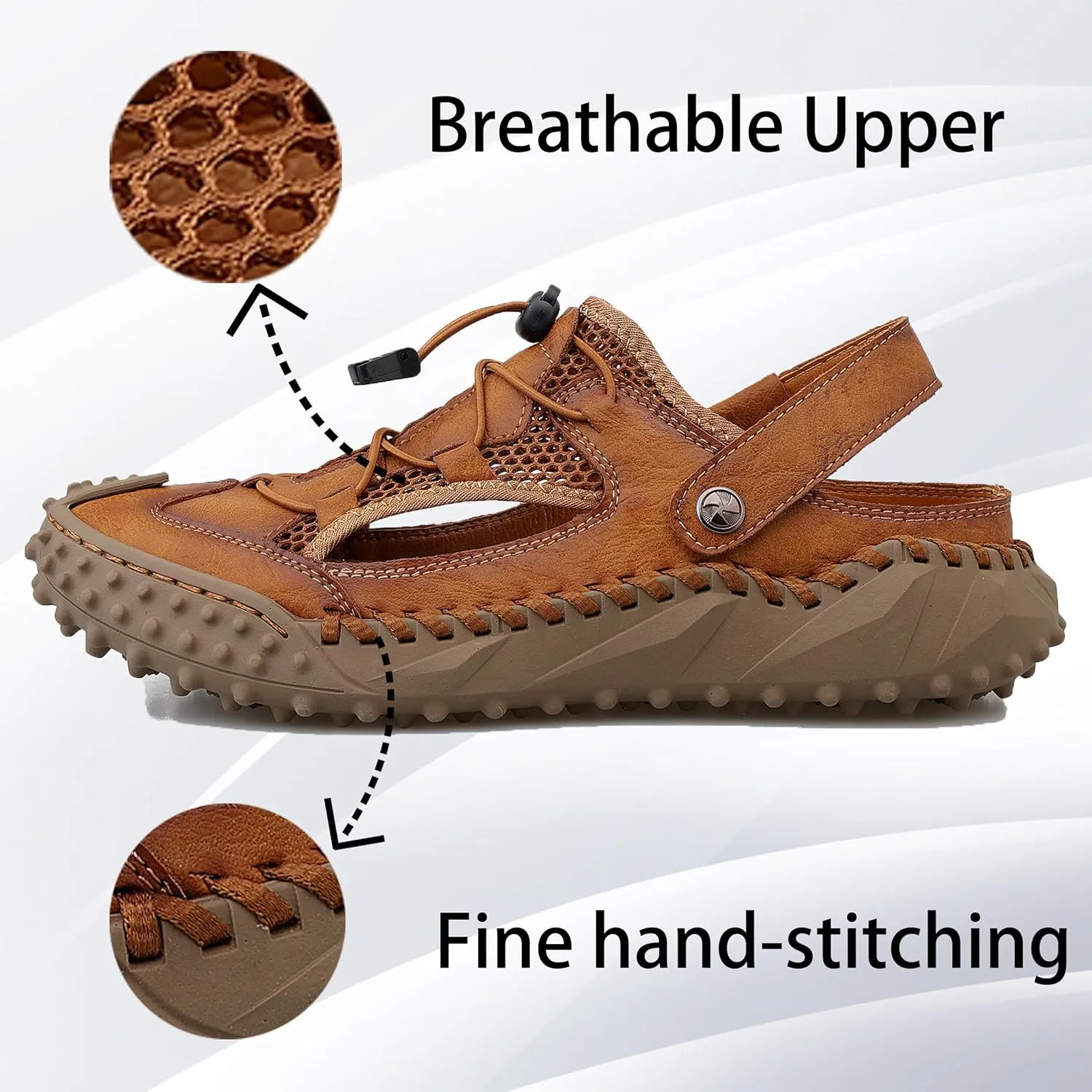 MAIZUN Men's Closed Toe Leather Sandals Adjustable Slip-on Fisherman Hiking Shoes Casual Outdoors Lightweight Walking Summer Beach Mule Sandals Size 7-11