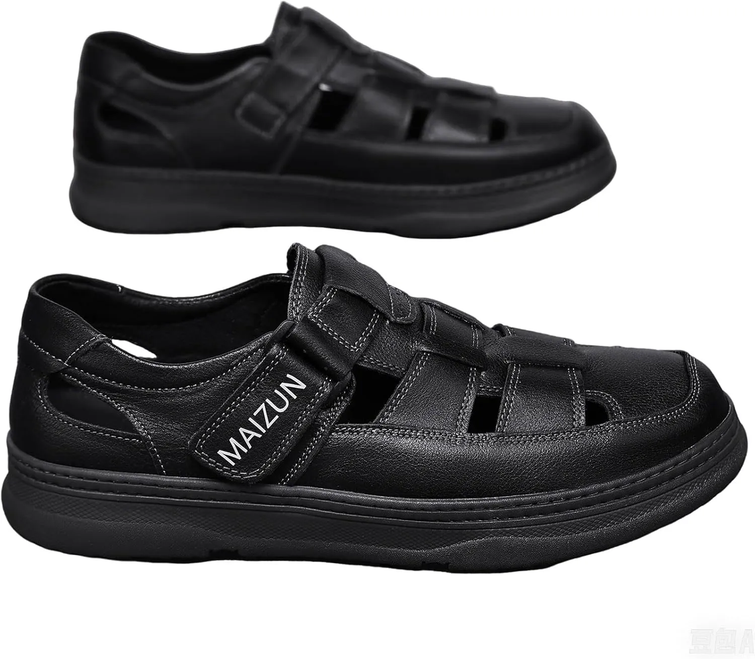 MAIZUN Men's Sandals Closed Toe Leather Sandals Outdoor Adjustable Slip-on Sport Fisherman Beach Shoes for Summer Hiking Walking