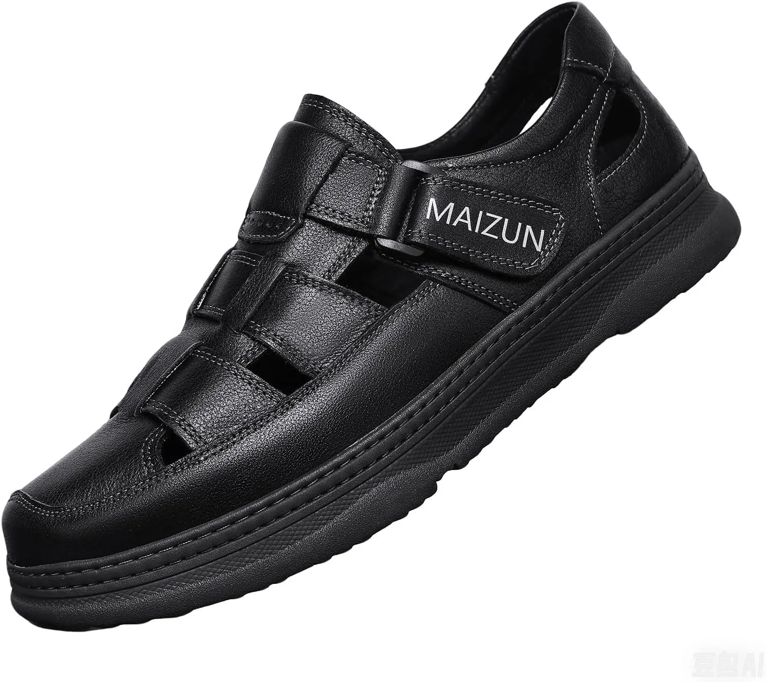 MAIZUN Men's Sandals Closed Toe Leather Sandals Outdoor Adjustable Slip-on Sport Fisherman Beach Shoes for Summer Hiking Walking