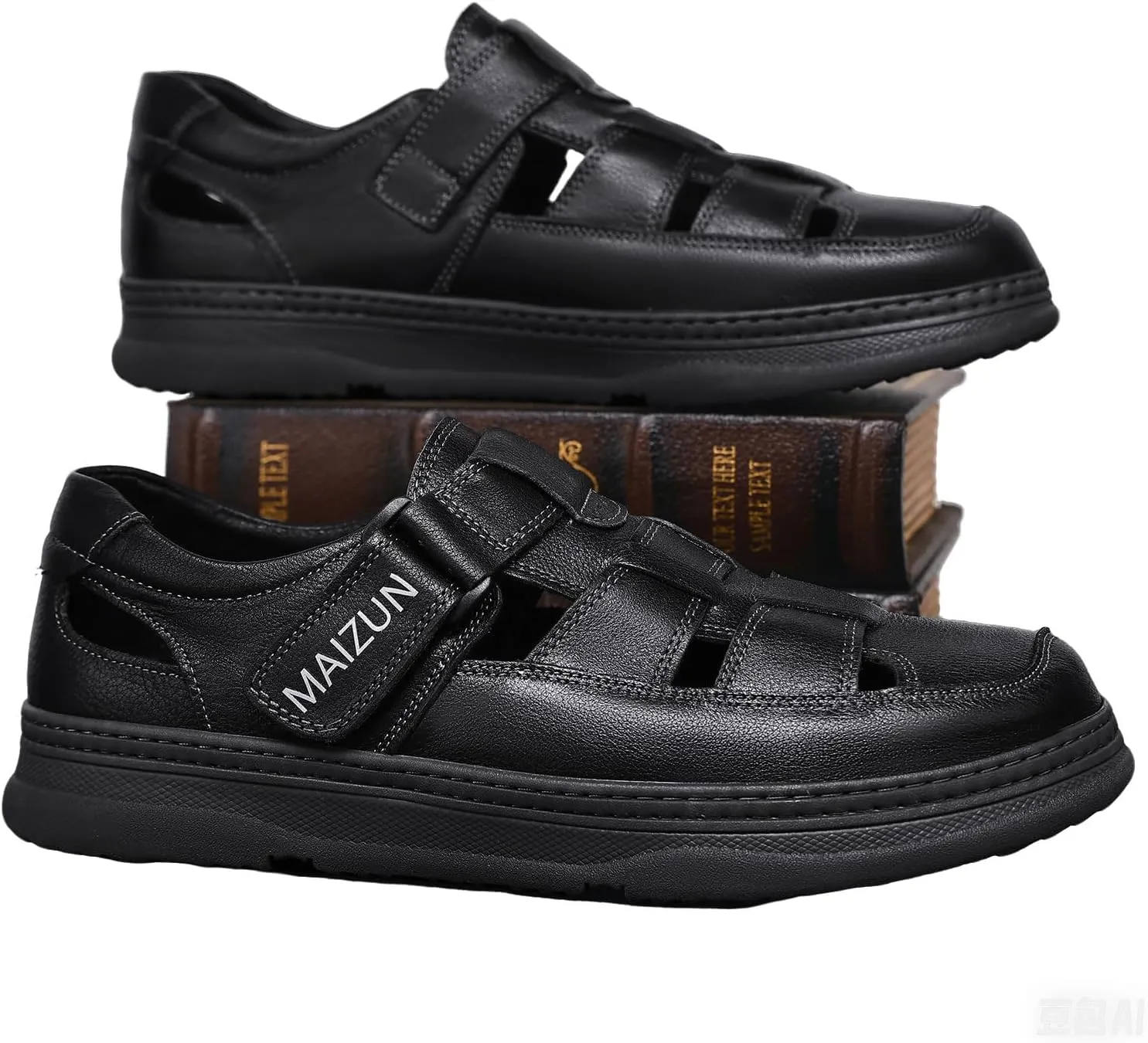 MAIZUN Men's Sandals Closed Toe Leather Sandals Outdoor Adjustable Slip-on Sport Fisherman Beach Shoes for Summer Hiking Walking