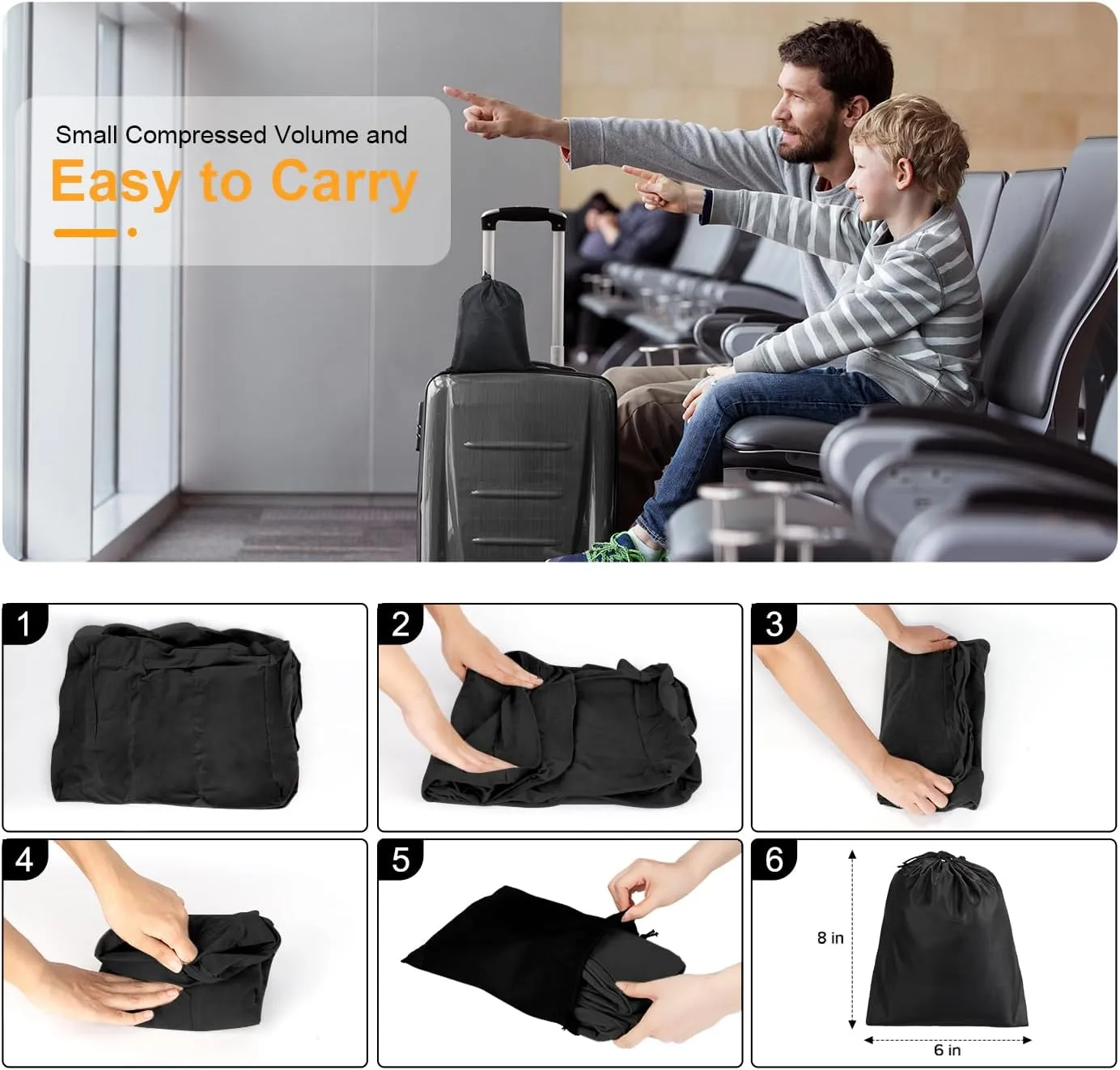 Maliton Inflatable Foot Rest Pillow, Airplane Travel Bed for Toddler, Car Seat Foot Rest for Kids, Adjustable Height Leg Rest Pillow for Airplane, Home, Office(Black, 2 Pack)