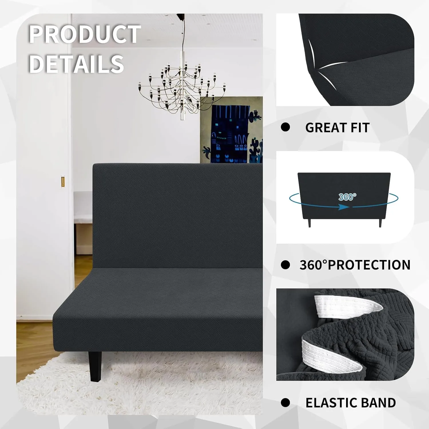 MAXIJIN Futon Cover Slipcover Full Size, Queen Mattress Cover Washable Armless Couch Covers Stretch Sofa Bed Furniture Protector with Elastic Bottom (Gray)