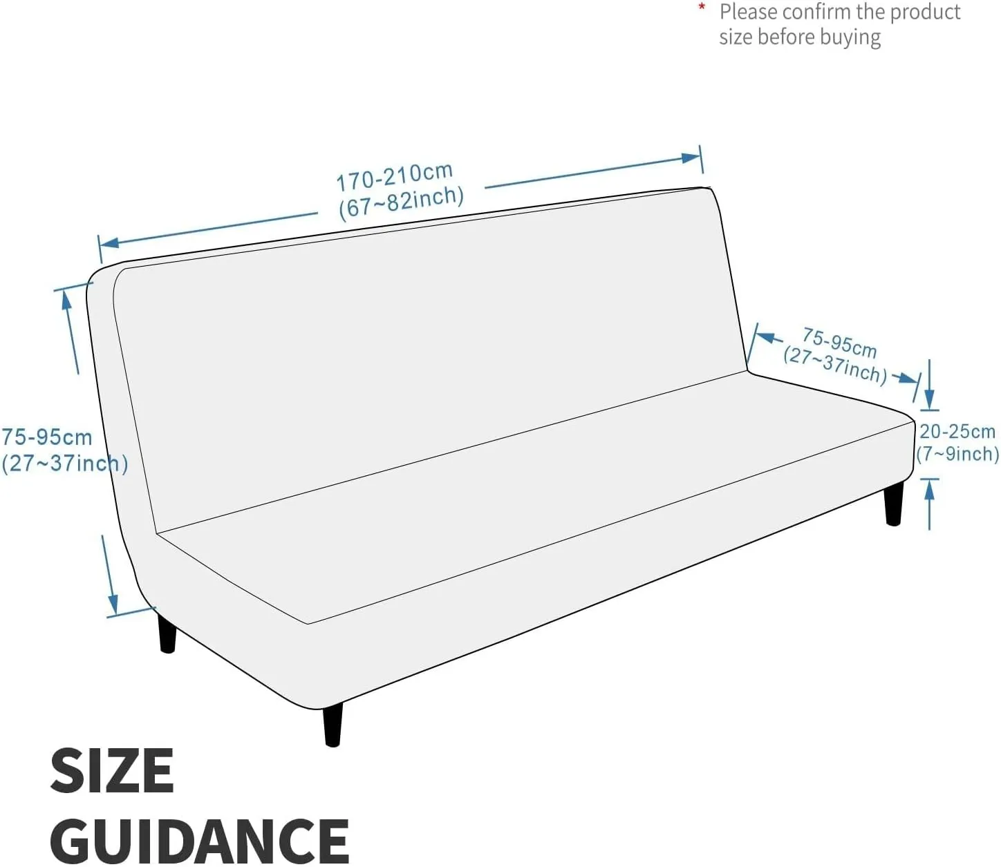 MAXIJIN Futon Cover Slipcover Full Size, Queen Mattress Cover Washable Armless Couch Covers Stretch Sofa Bed Furniture Protector with Elastic Bottom (Gray)