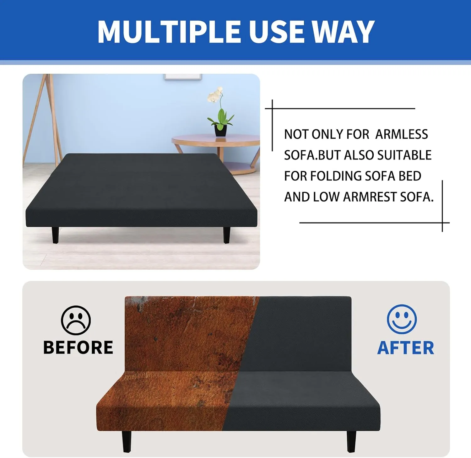 MAXIJIN Futon Cover Slipcover Full Size, Queen Mattress Cover Washable Armless Couch Covers Stretch Sofa Bed Furniture Protector with Elastic Bottom (Gray)