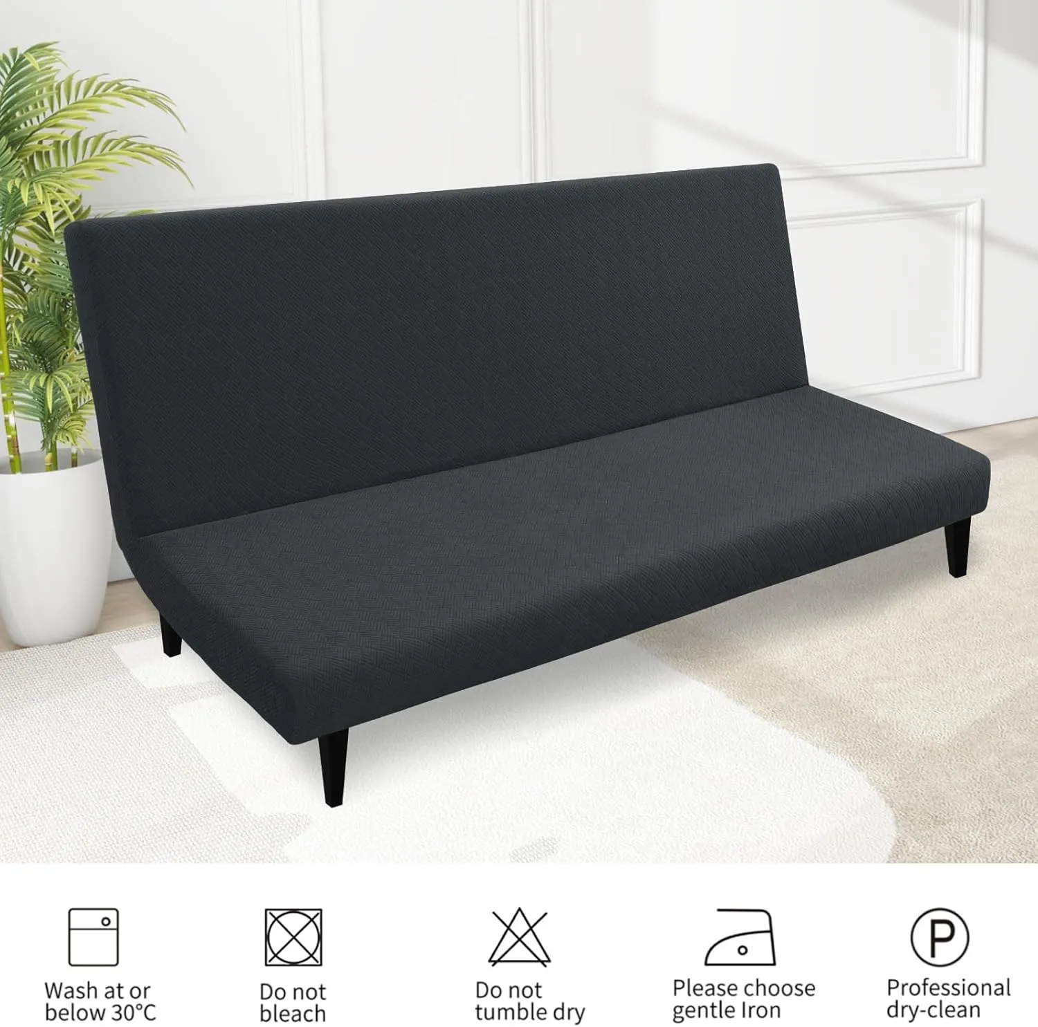 MAXIJIN Futon Cover Slipcover Full Size, Queen Mattress Cover Washable Armless Couch Covers Stretch Sofa Bed Furniture Protector with Elastic Bottom (Gray)