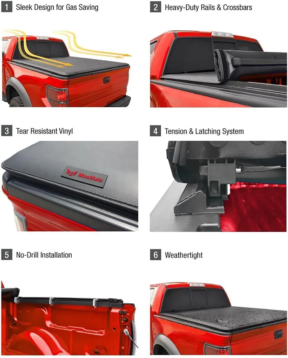 MaxMate Soft Roll-up Truck Bed Tonneau Cover Compatible with 2009-2014 Ford F-150 | Fleetside 6.5' (79") Bed | TCF169023
